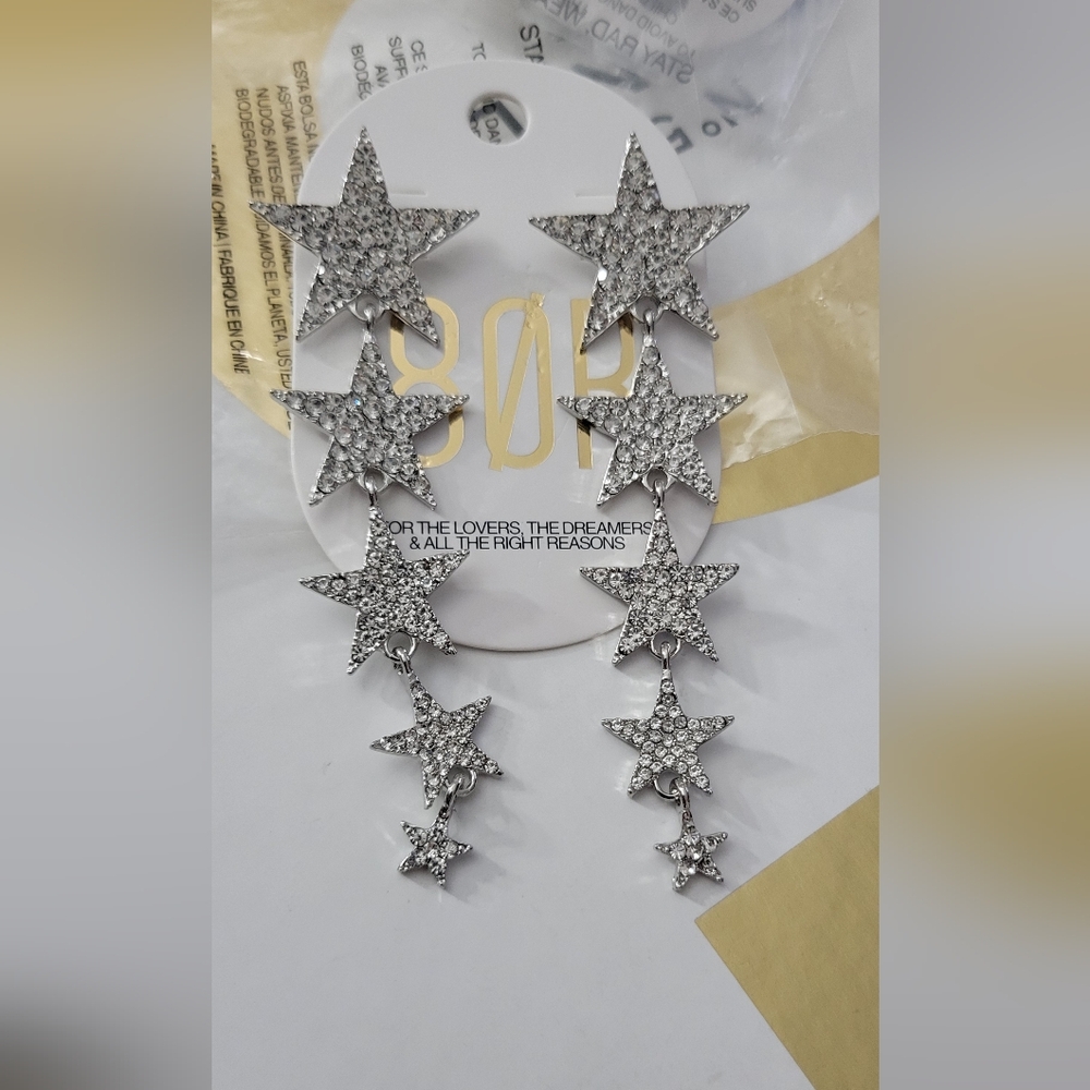Silver Star Dangle Earrings - Picture 2 of 5
